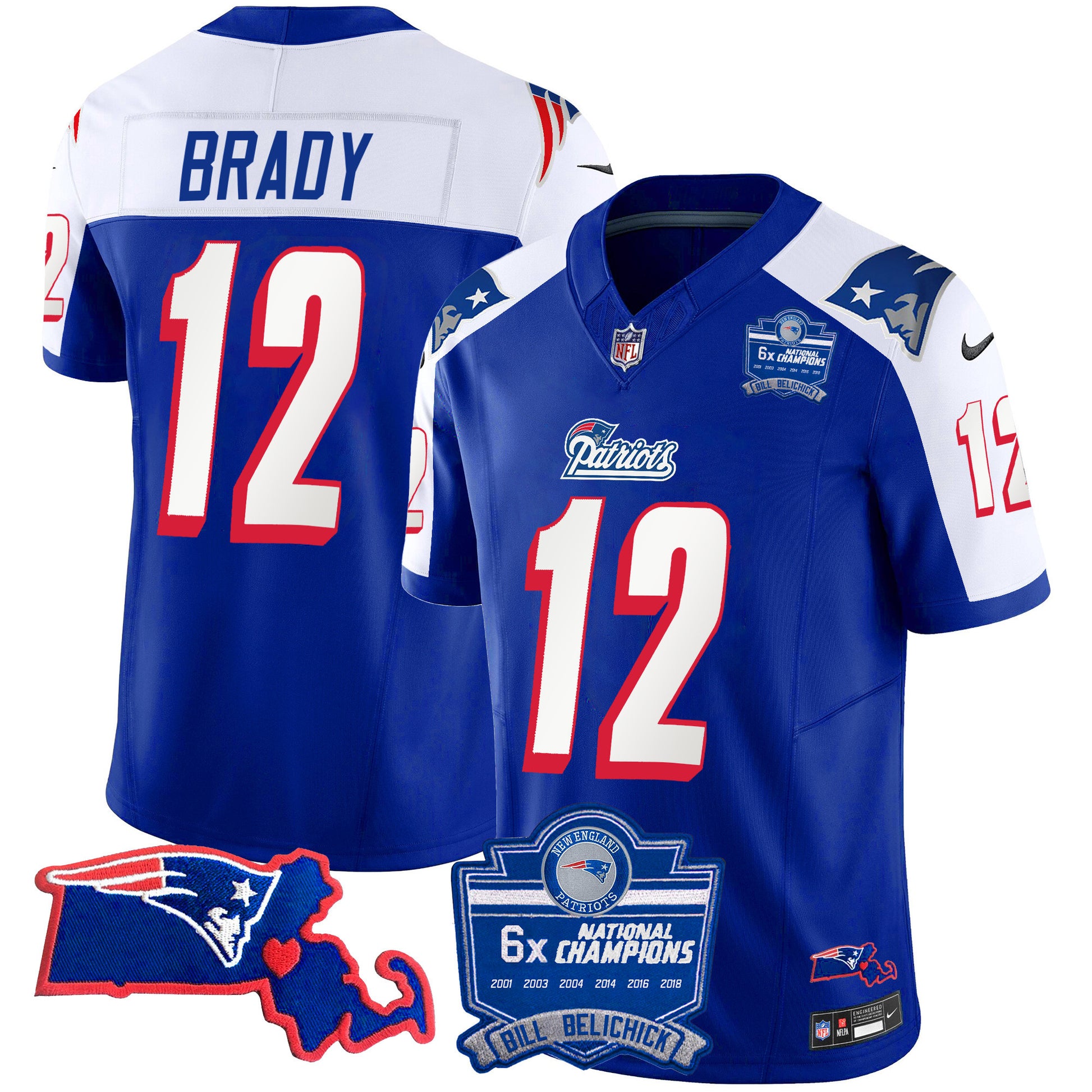 Men's Patriots Bill Belichick 6x Champions Patch Vapor Jersey - All Stitched
