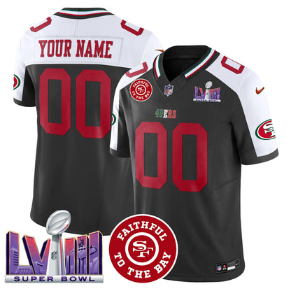 49ers Mexico Faithful & Super Bowl LVIII Patch Vapor Custom Jersey - All Stitched