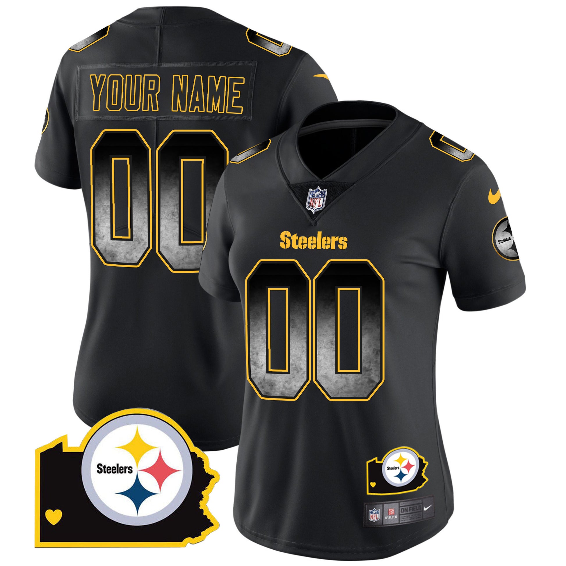 Steelers Arch Smoke Home Patch Vapor Custom Jersey - All Stitched
