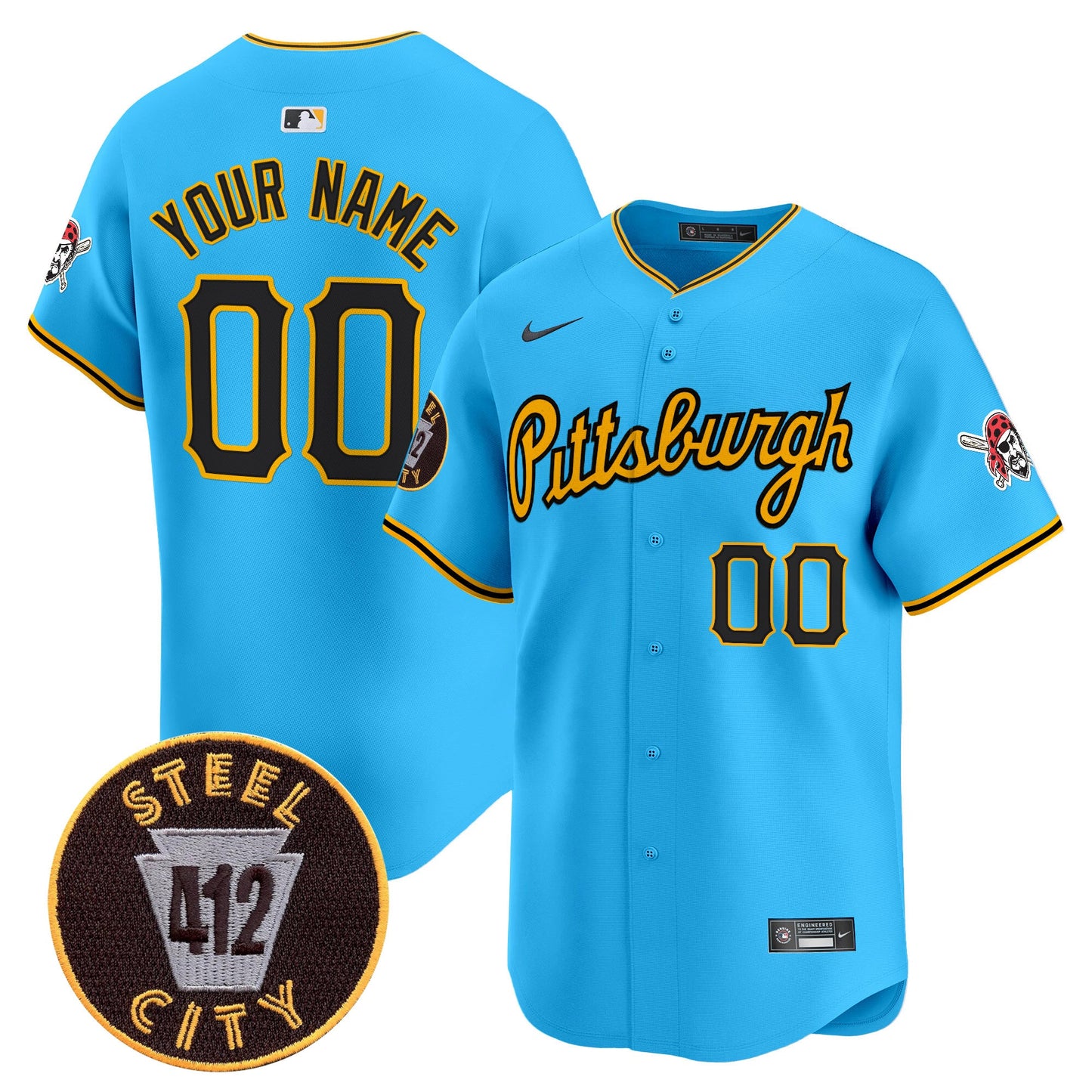 Pittsburgh Pirates 412 Patch Vapor Premier Limited Custom Jersey V4 - All Stitched