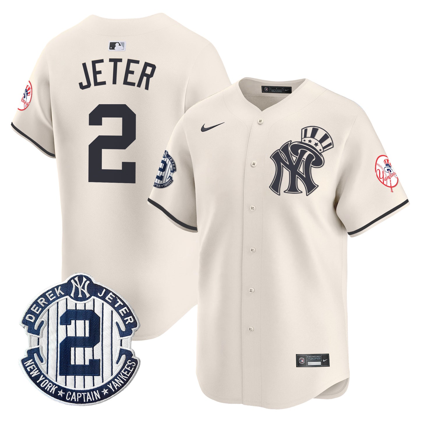 Men's New York Yankees Derek Jeter Patch Vapor Premier Limited Jersey V2 - All Stitched