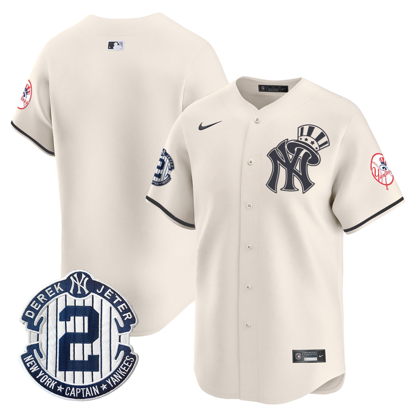 Men's New York Yankees Derek Jeter Patch Vapor Premier Limited Jersey V2 - All Stitched