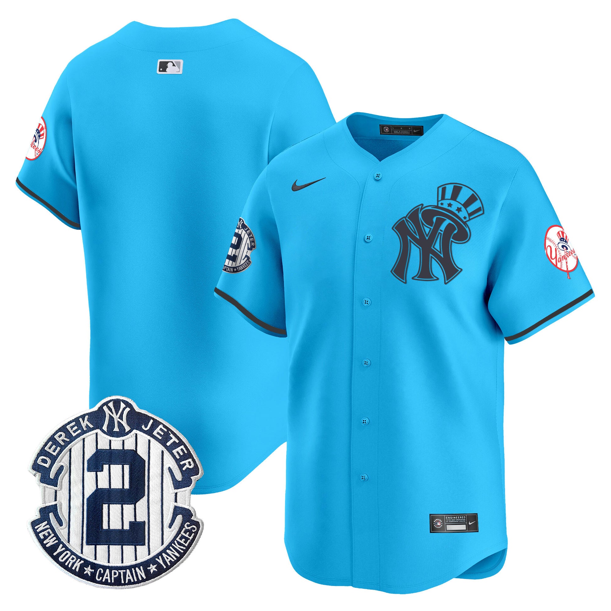 Men's New York Yankees Derek Jeter Patch Vapor Premier Limited Jersey V2 - All Stitched