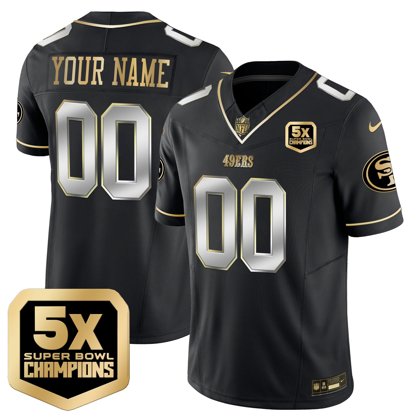 49ers 5x Super Bowl Champions Vapor Limited Custom Jersey - All Stitched