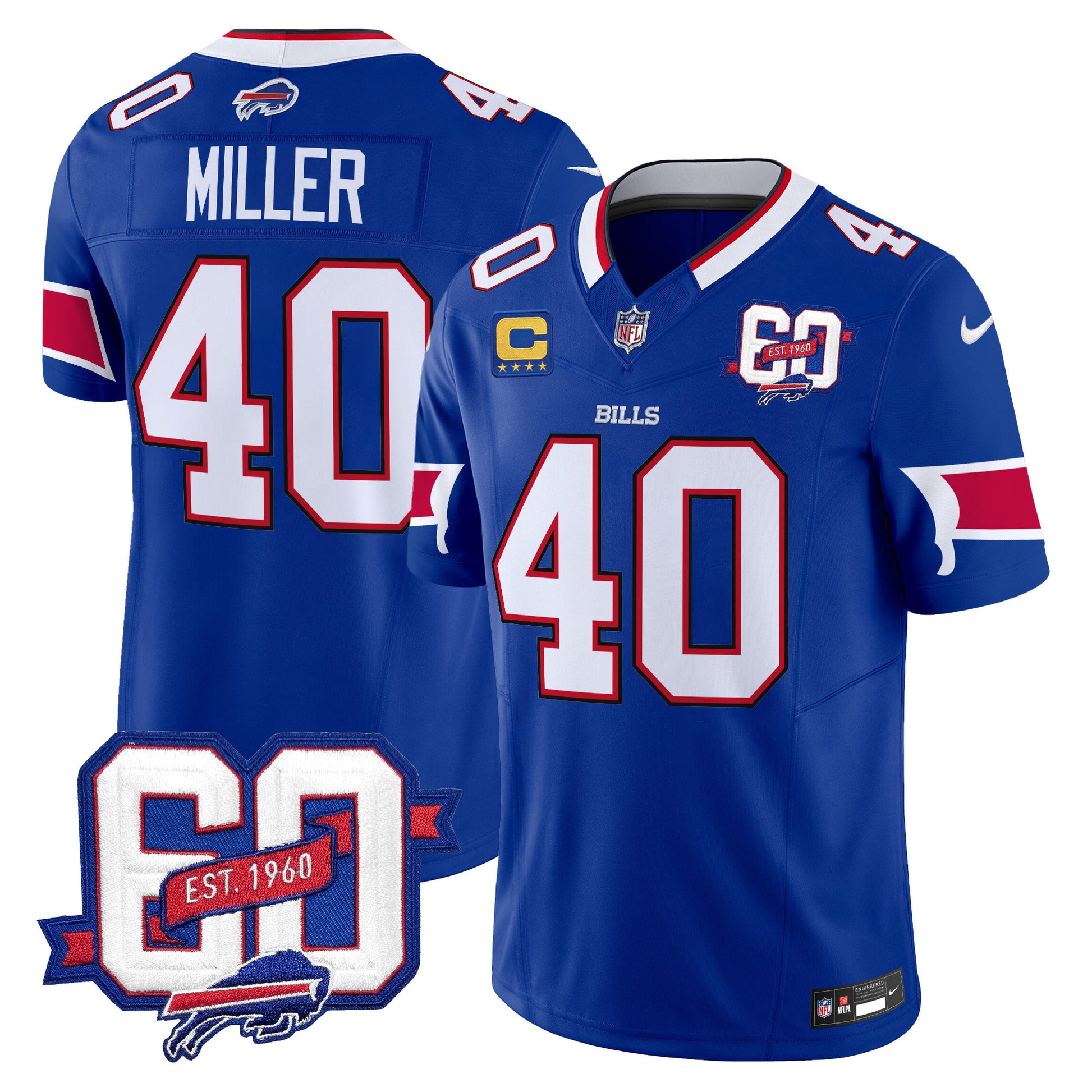 Men's Bills 60th Anniversary Patch Vapor Limited Jersey - All Stitched
