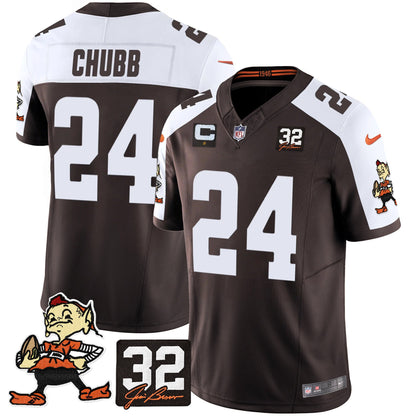 Men's Browns #32 Jim Brown Memorial Patch Vapor Limited Jersey V2 - All Stitched