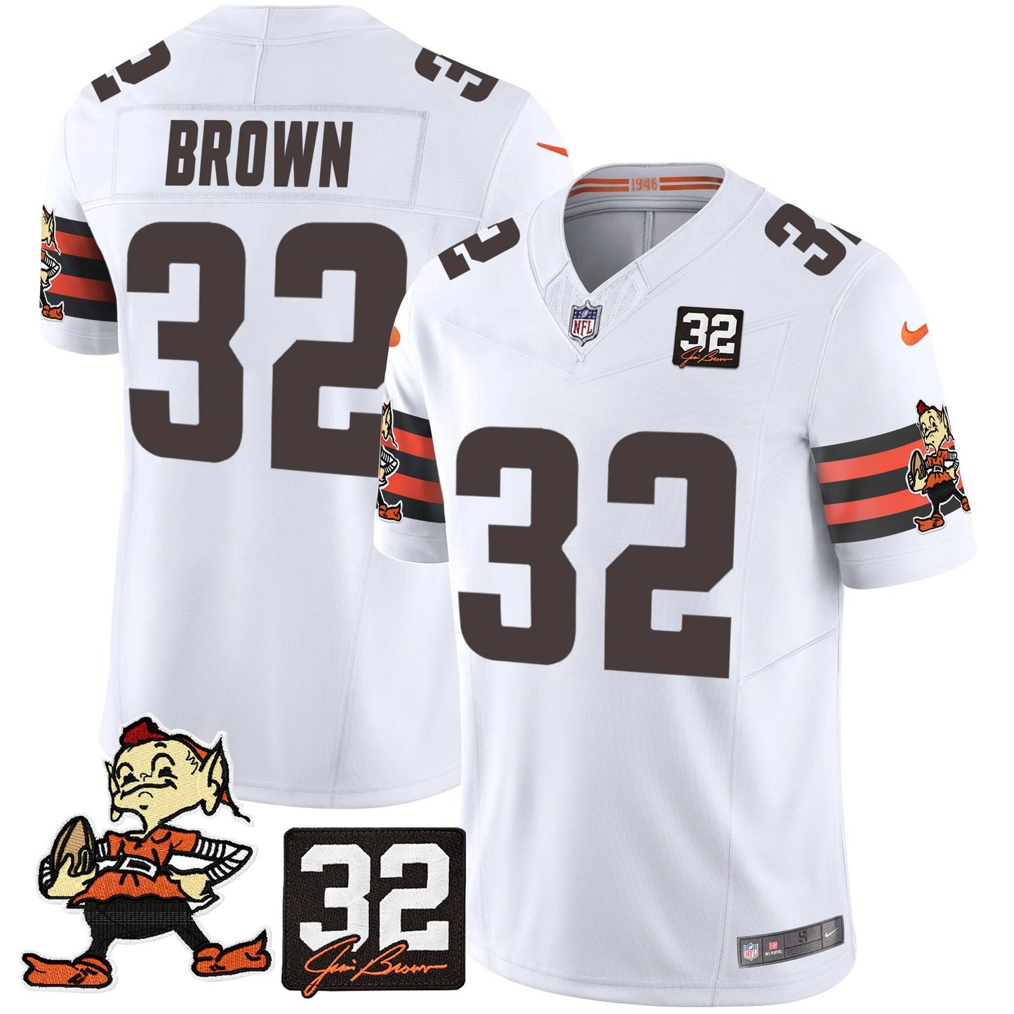 Men's Browns #32 Jim Brown Memorial Patch Vapor Limited Jersey V2 - All Stitched