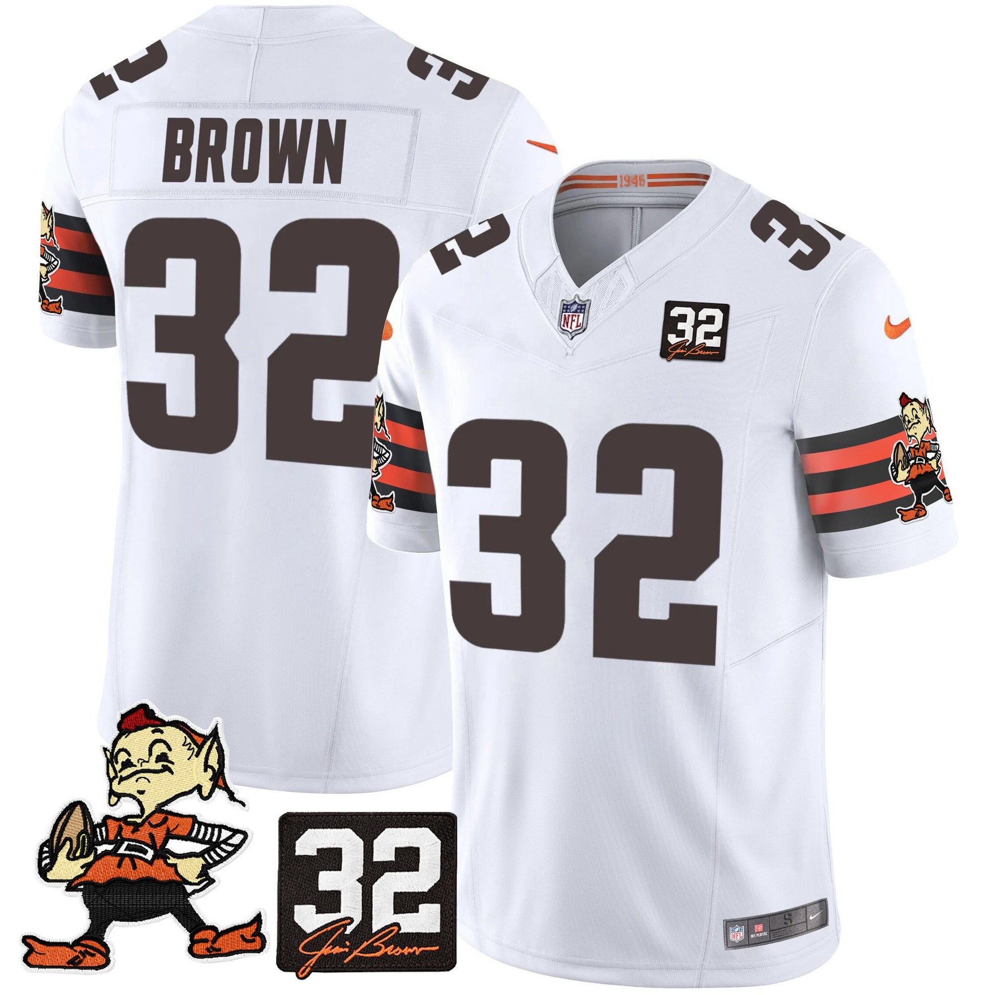 Men's Browns #32 Jim Brown Memorial Patch Vapor Limited Jersey V2 - All Stitched