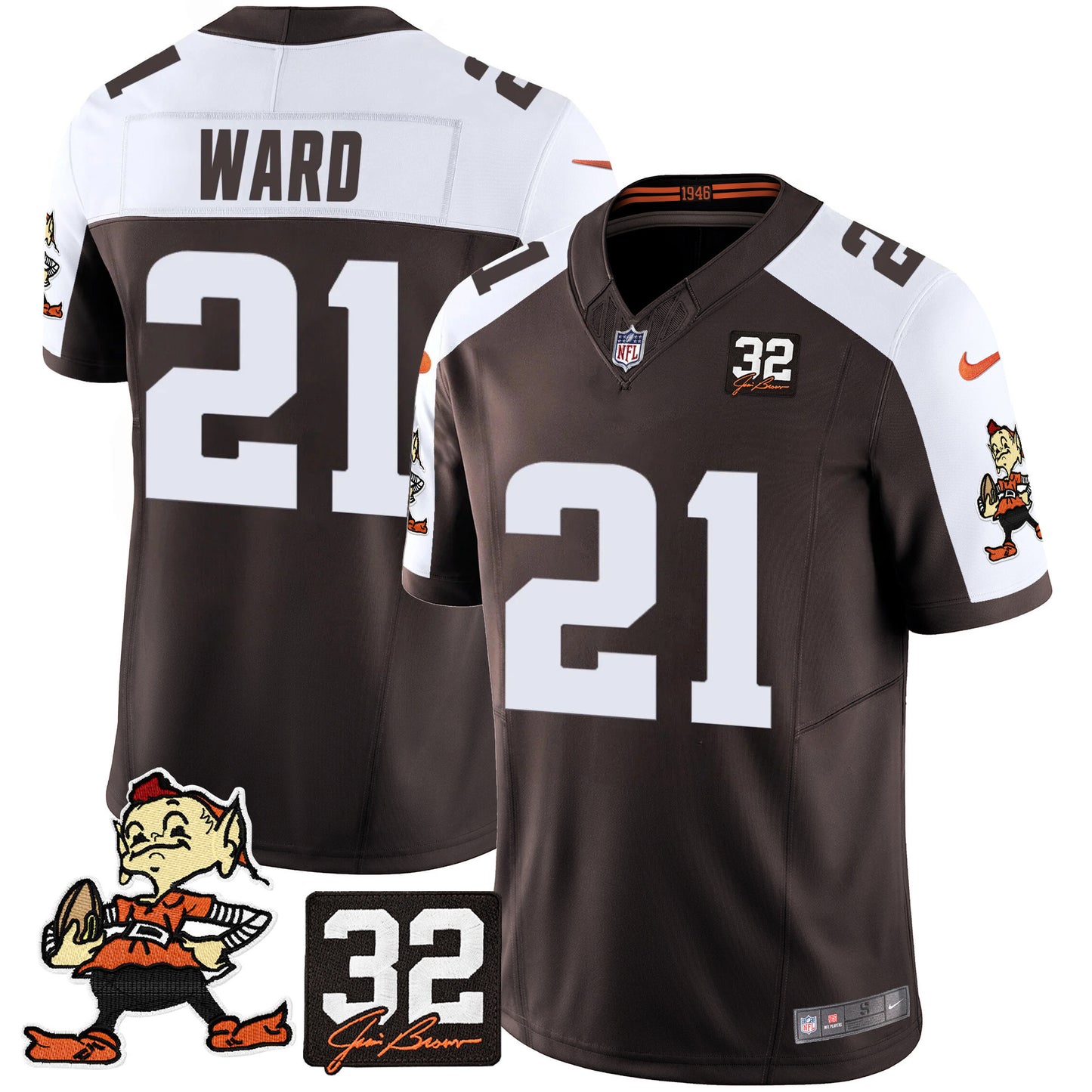Men's Browns #32 Jim Brown Memorial Patch Vapor Limited Jersey V2 - All Stitched