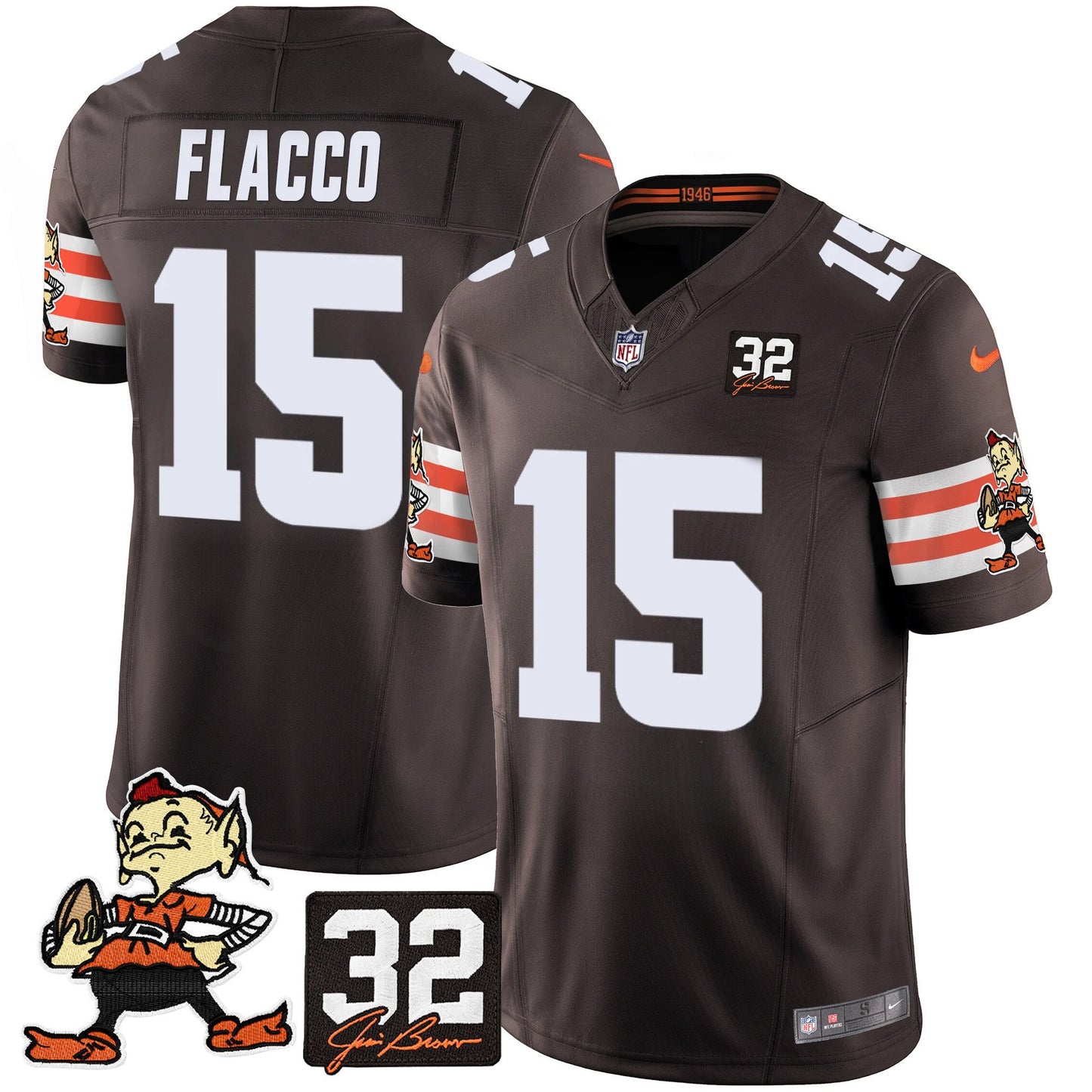 Men's Browns #32 Jim Brown Memorial Patch Vapor Limited Jersey V2 - All Stitched