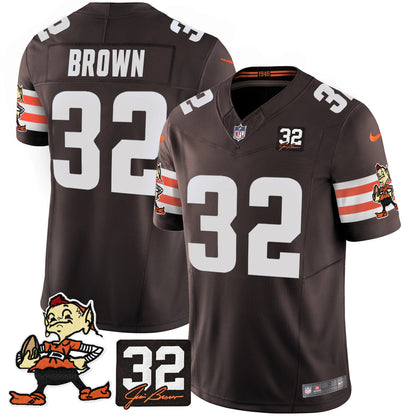 Men's Browns #32 Jim Brown Memorial Patch Vapor Limited Jersey V2 - All Stitched