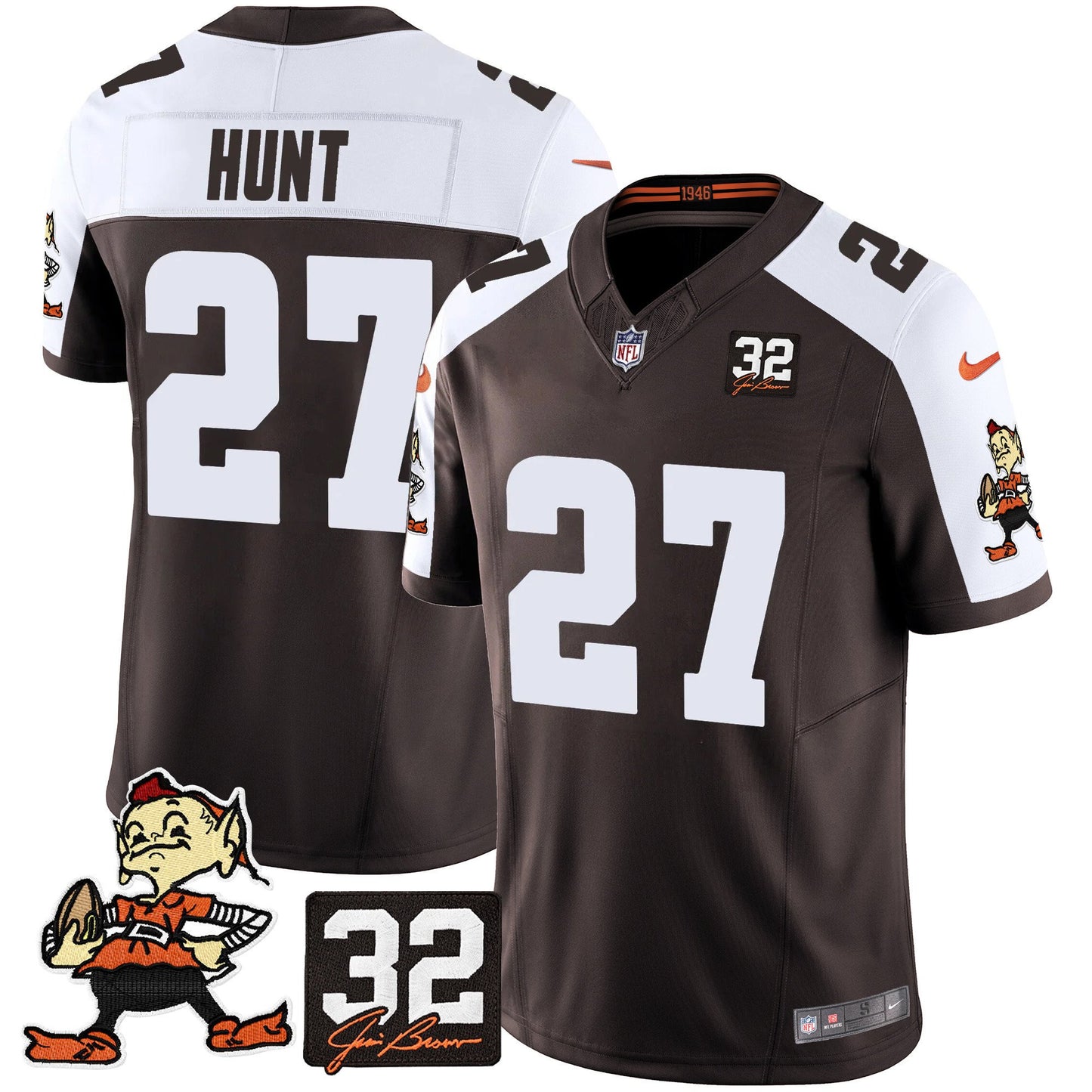 Men's Browns #32 Jim Brown Memorial Patch Vapor Limited Jersey V2 - All Stitched