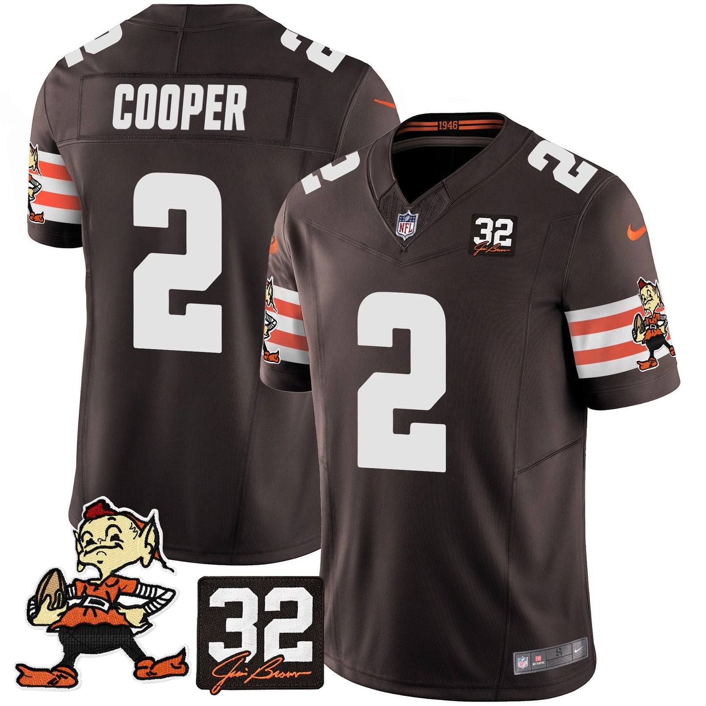 Men's Browns #32 Jim Brown Memorial Patch Vapor Limited Jersey V2 - All Stitched