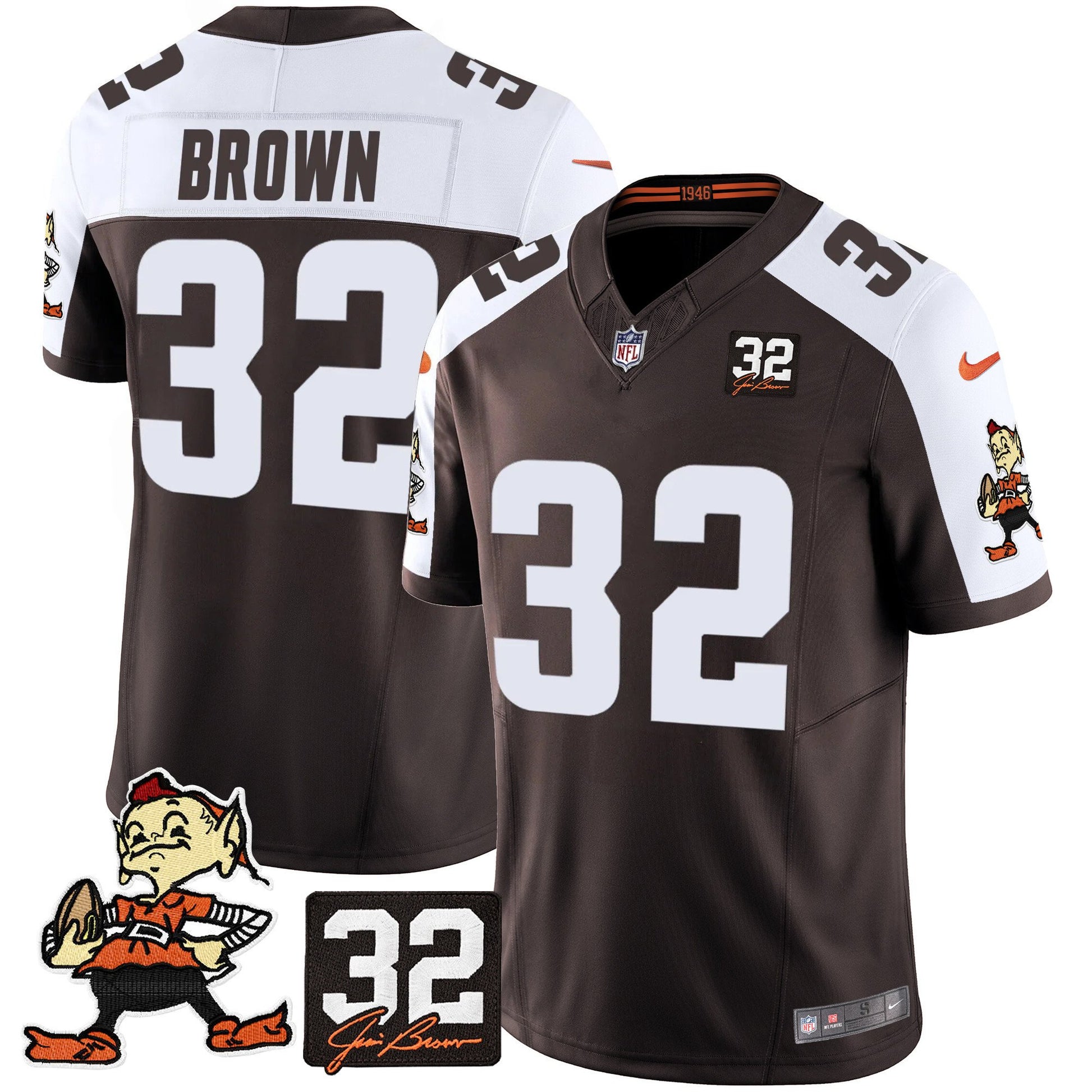 Men's Browns #32 Jim Brown Memorial Patch Vapor Limited Jersey V2 - All Stitched