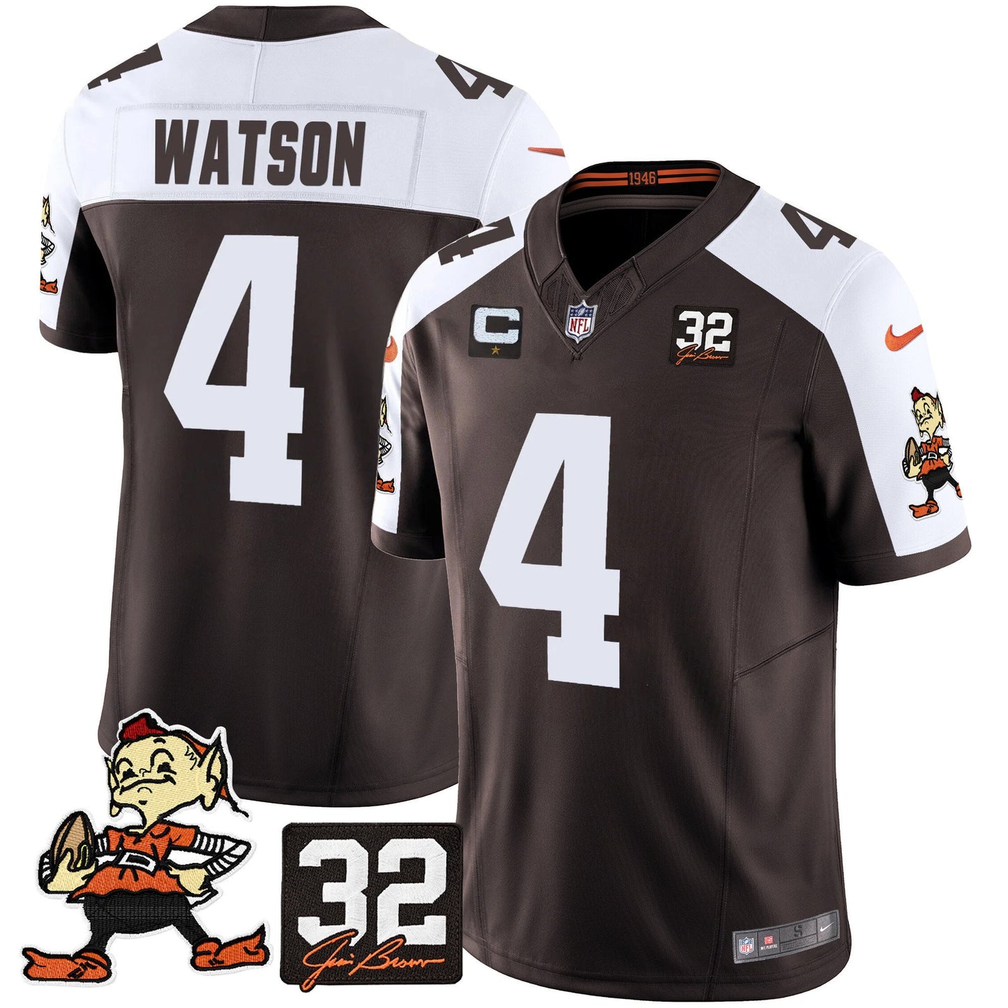 Men's Browns #32 Jim Brown Memorial Patch Vapor Limited Jersey V2 - All Stitched