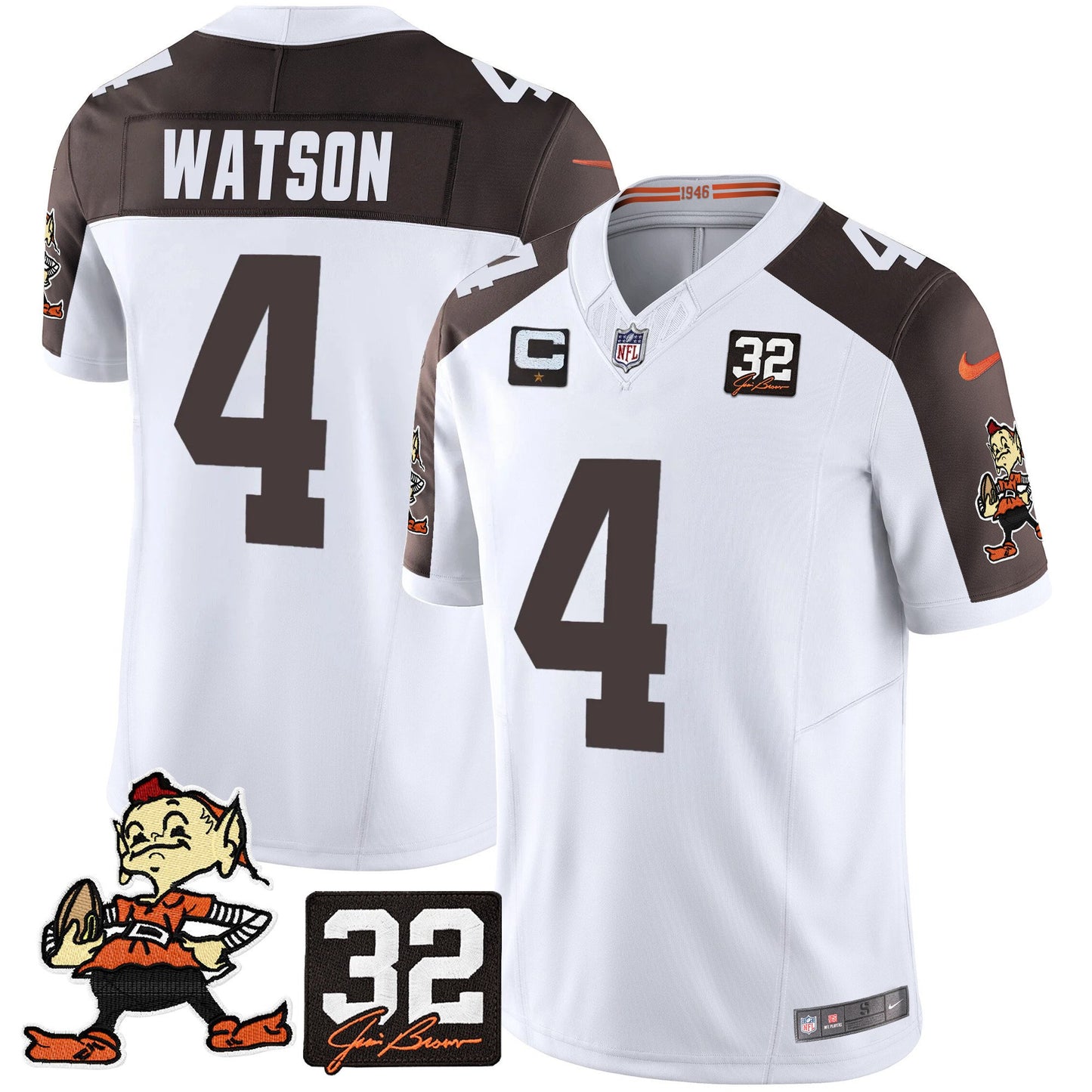 Men's Browns #32 Jim Brown Memorial Patch Vapor Limited Jersey V2 - All Stitched