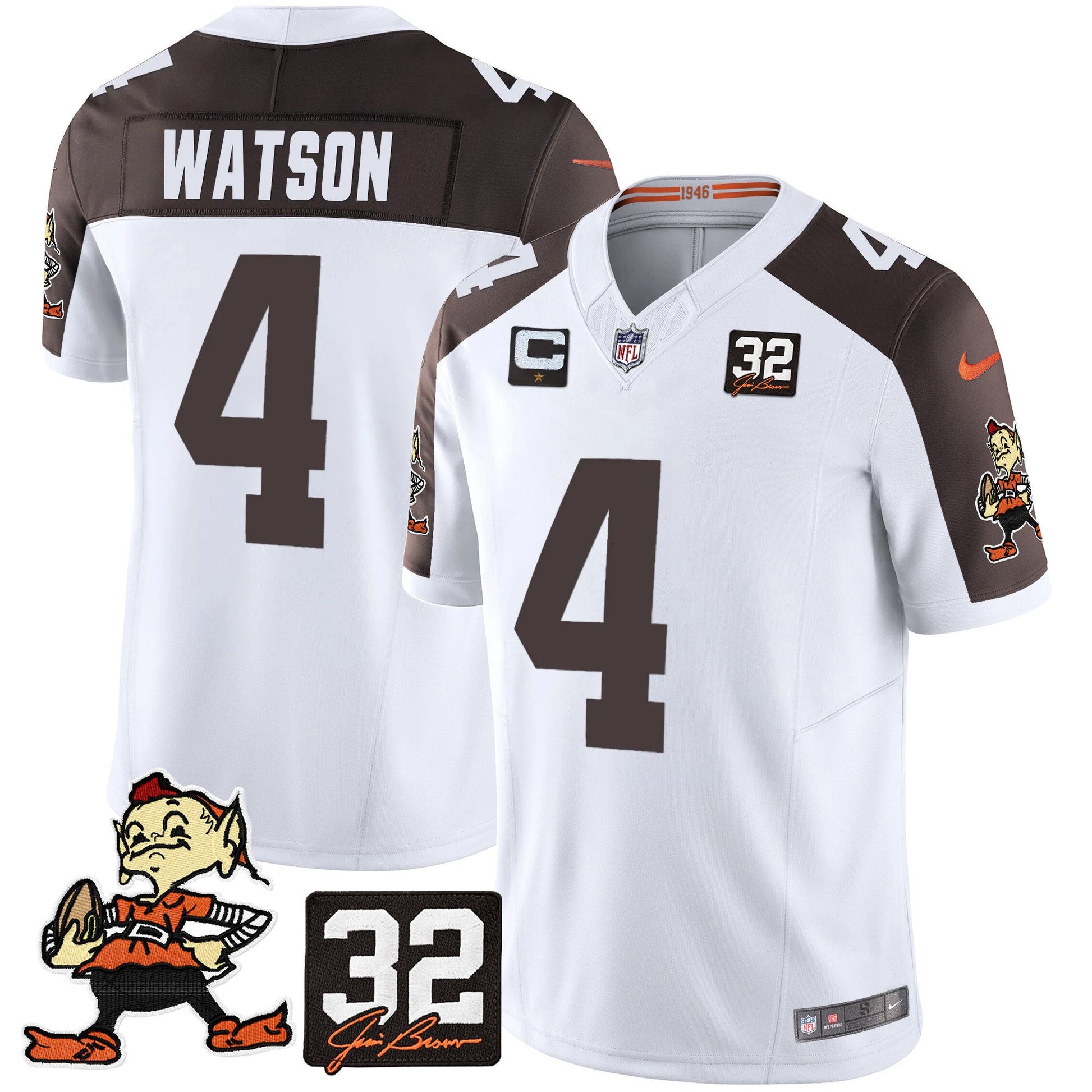Men's Browns #32 Jim Brown Memorial Patch Vapor Limited Jersey V2 - All Stitched