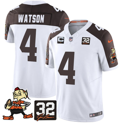 Men's Browns #32 Jim Brown Memorial Patch Vapor Limited Jersey V2 - All Stitched