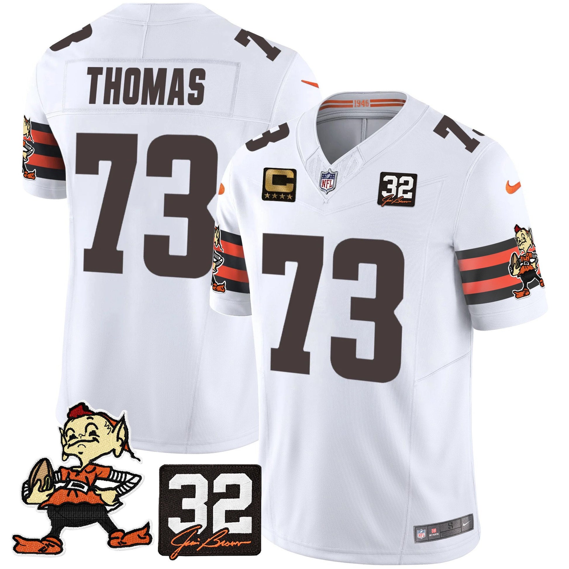 Men's Browns #32 Jim Brown Memorial Patch Vapor Limited Jersey V2 - All Stitched
