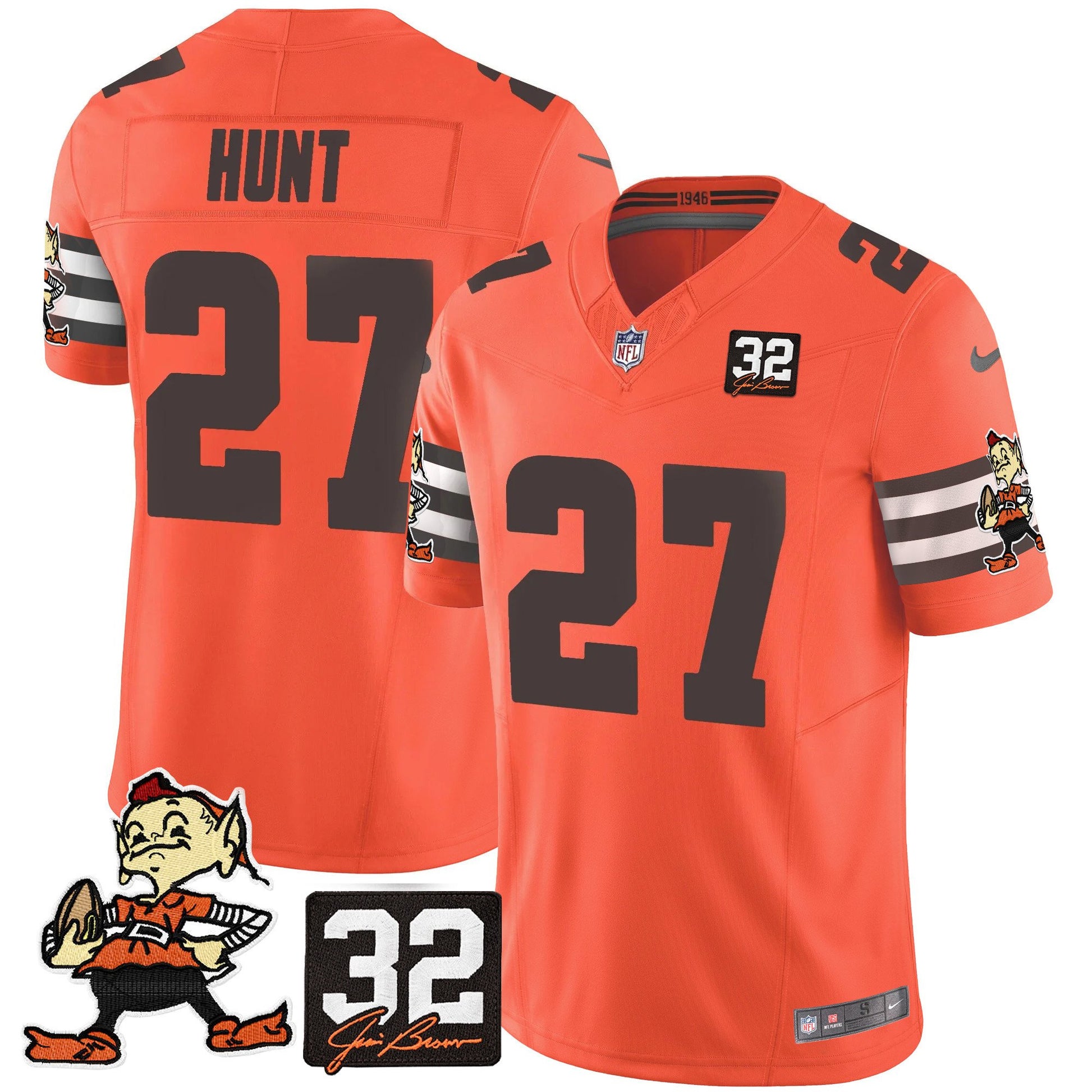 Men's Browns #32 Jim Brown Memorial Patch Vapor Limited Jersey V2 - All Stitched