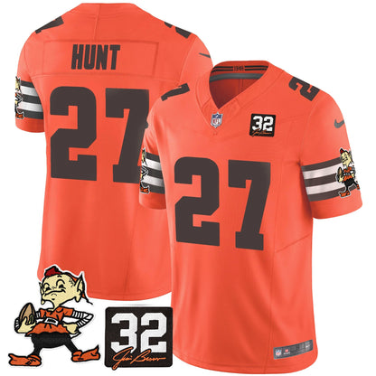 Men's Browns #32 Jim Brown Memorial Patch Vapor Limited Jersey V2 - All Stitched