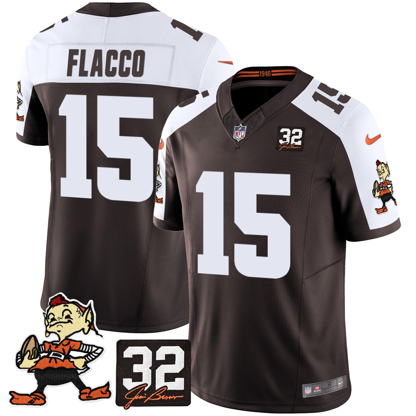 Men's Browns #32 Jim Brown Memorial Patch Vapor Limited Jersey V2 - All Stitched