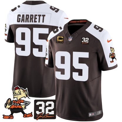 Men's Browns #32 Jim Brown Memorial Patch Vapor Limited Jersey V2 - All Stitched