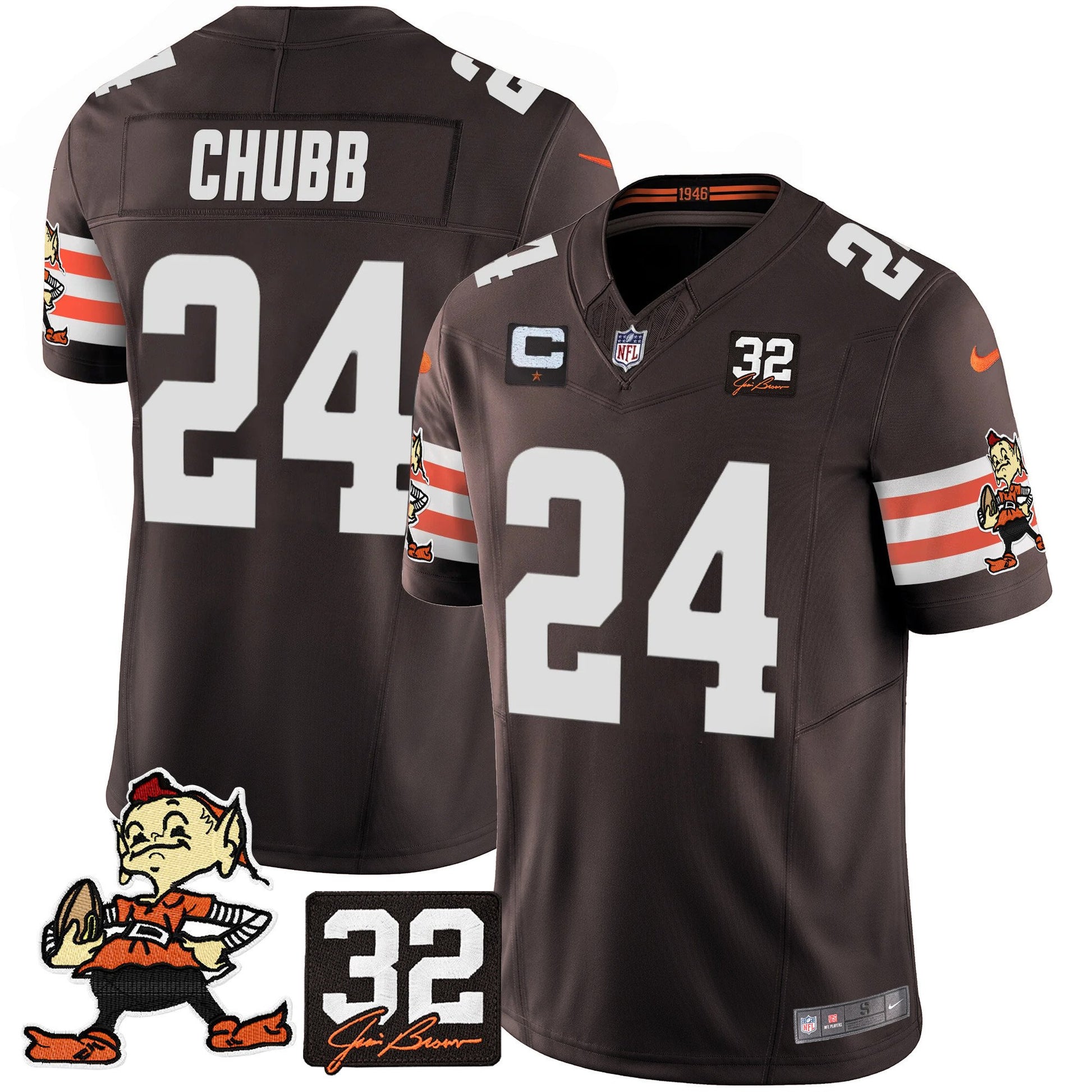 Men's Browns #32 Jim Brown Memorial Patch Vapor Limited Jersey V2 - All Stitched