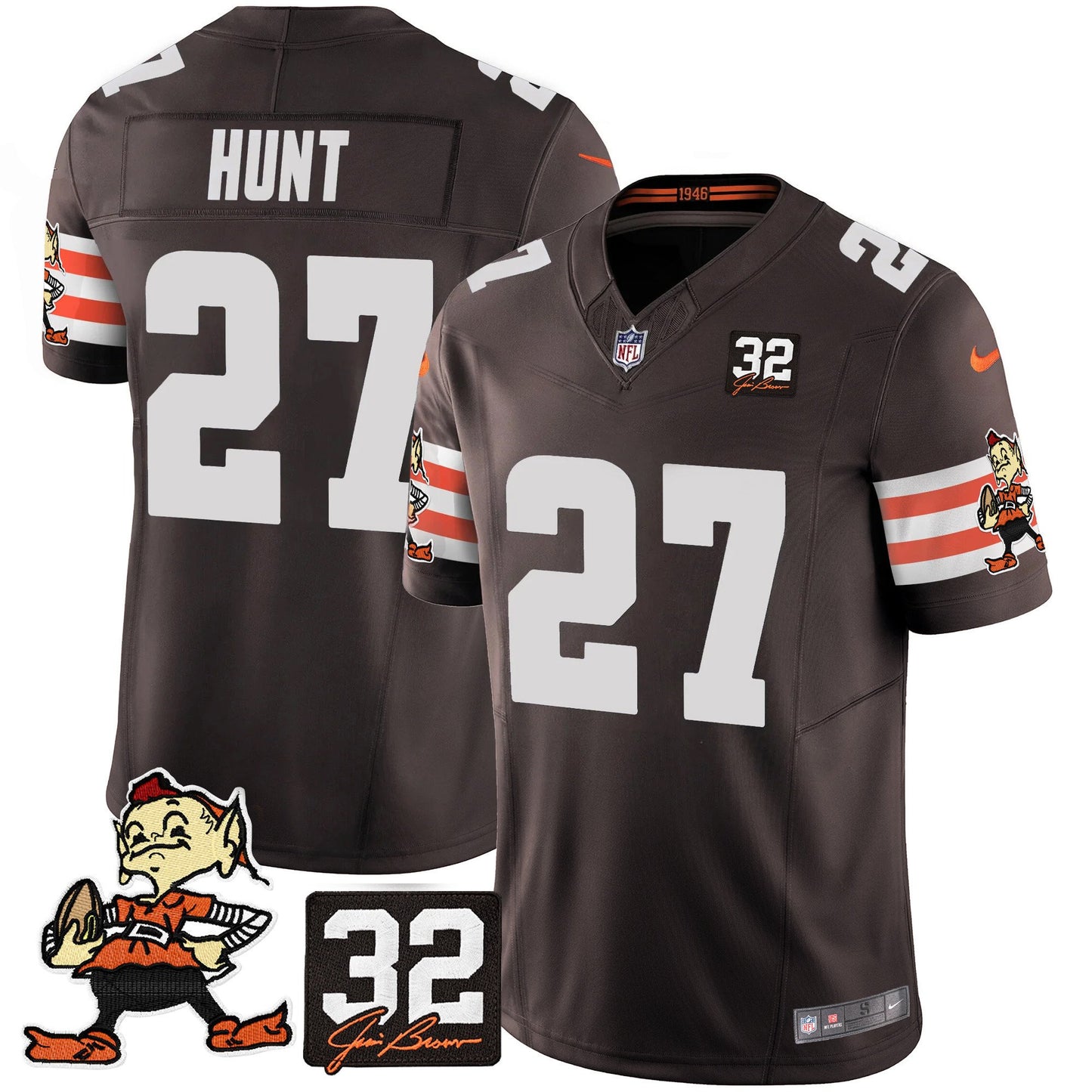 Men's Browns #32 Jim Brown Memorial Patch Vapor Limited Jersey V2 - All Stitched
