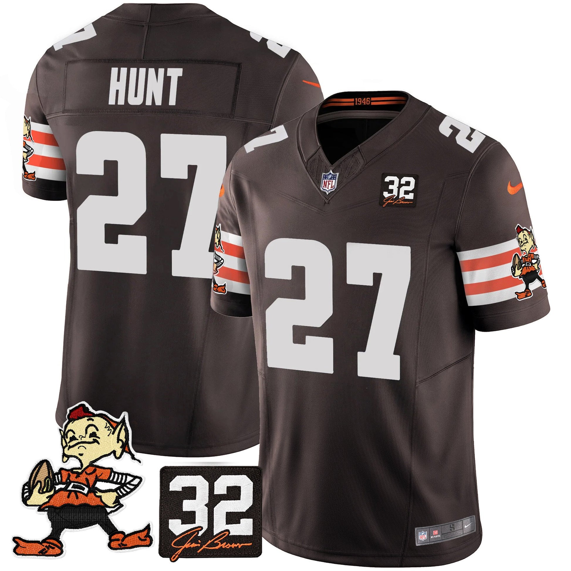 Men's Browns #32 Jim Brown Memorial Patch Vapor Limited Jersey V2 - All Stitched