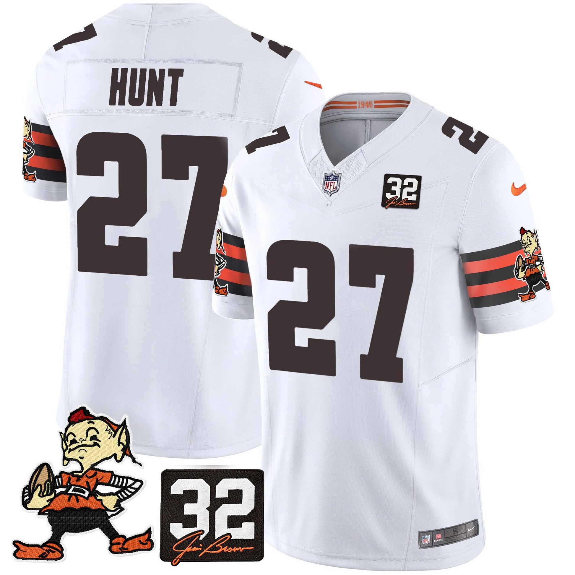 Men's Browns #32 Jim Brown Memorial Patch Vapor Limited Jersey V2 - All Stitched