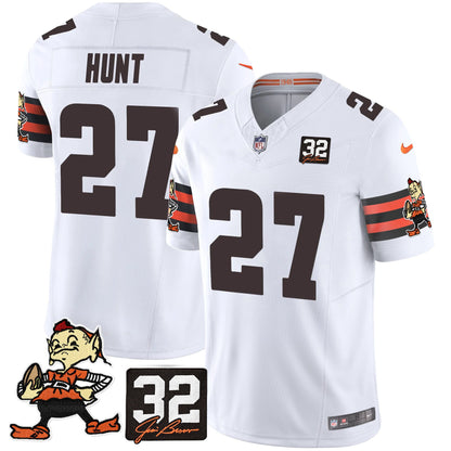 Men's Browns #32 Jim Brown Memorial Patch Vapor Limited Jersey V2 - All Stitched