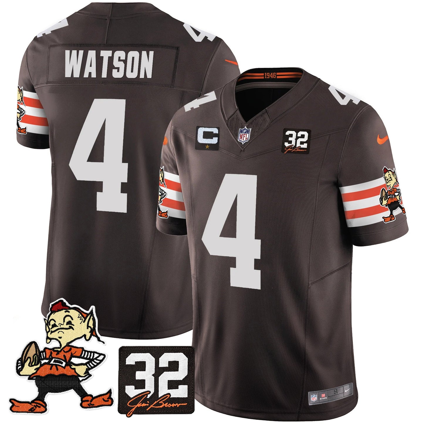 Men's Browns #32 Jim Brown Memorial Patch Vapor Limited Jersey V2 - All Stitched
