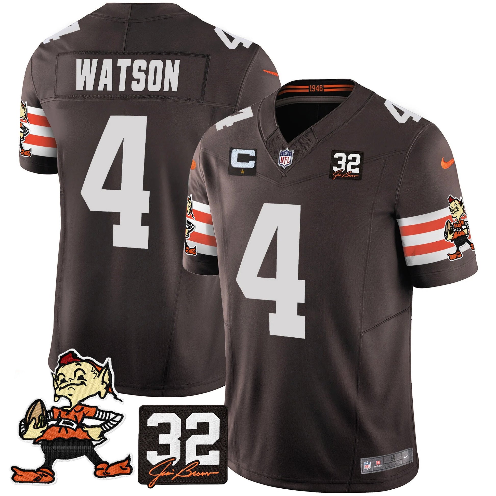 Men's Browns #32 Jim Brown Memorial Patch Vapor Limited Jersey V2 - All Stitched