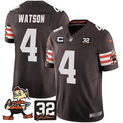 Men's Browns #32 Jim Brown Memorial Patch Vapor Limited Jersey V2 - All Stitched
