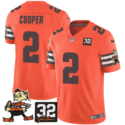 Men's Browns #32 Jim Brown Memorial Patch Vapor Limited Jersey V2 - All Stitched
