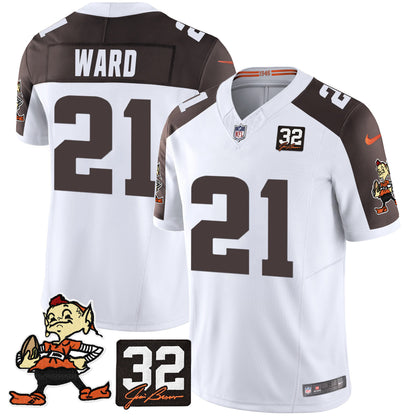 Men's Browns #32 Jim Brown Memorial Patch Vapor Limited Jersey V2 - All Stitched
