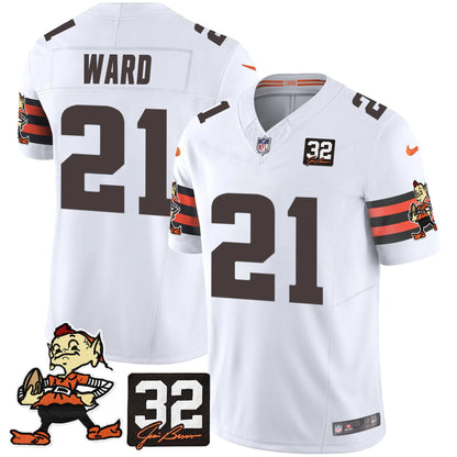 Men's Browns #32 Jim Brown Memorial Patch Vapor Limited Jersey V2 - All Stitched