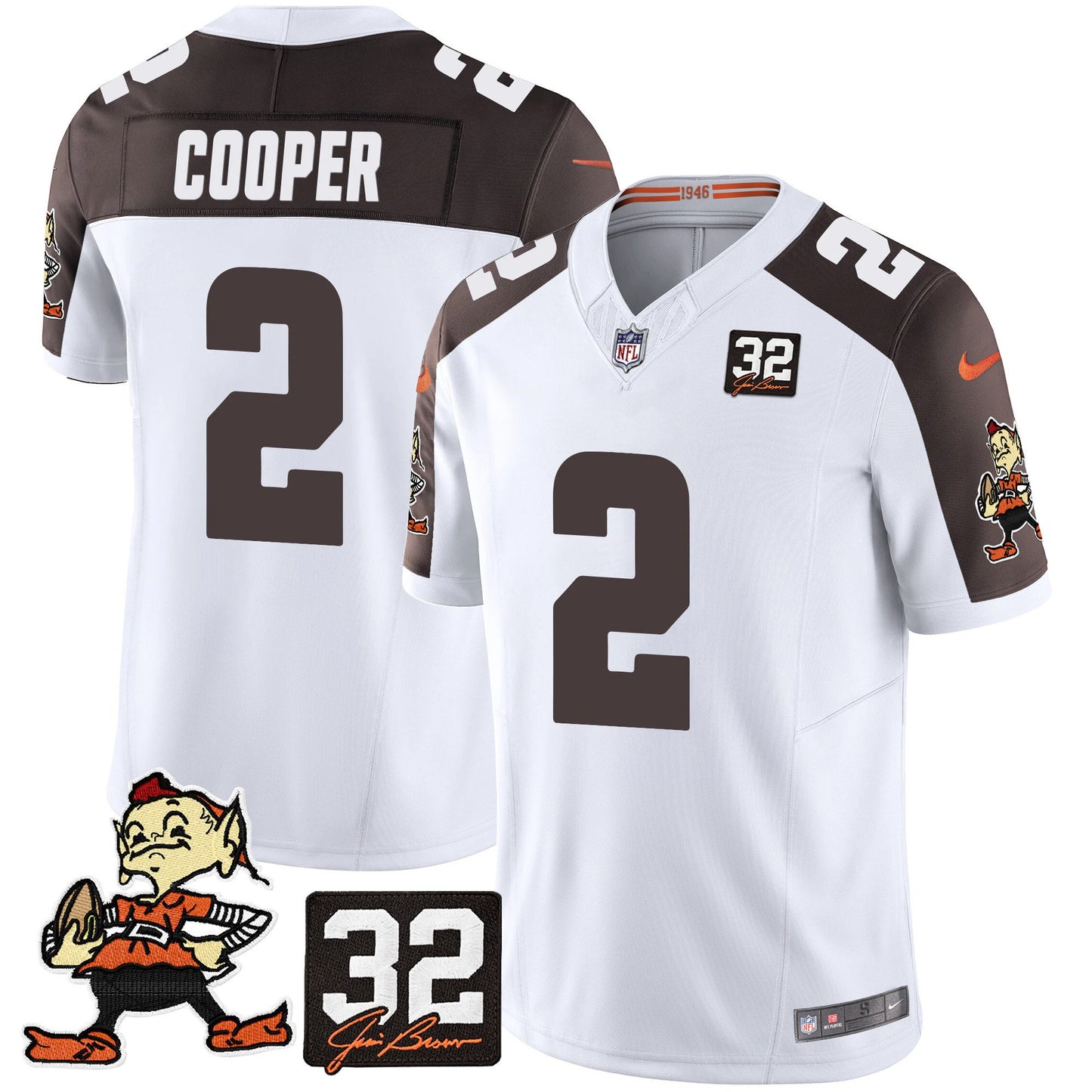 Men's Browns #32 Jim Brown Memorial Patch Vapor Limited Jersey V2 - All Stitched