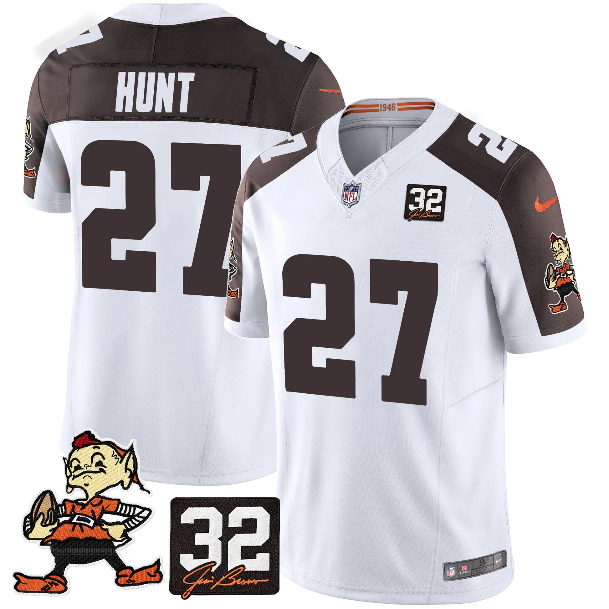 Men's Browns #32 Jim Brown Memorial Patch Vapor Limited Jersey V2 - All Stitched