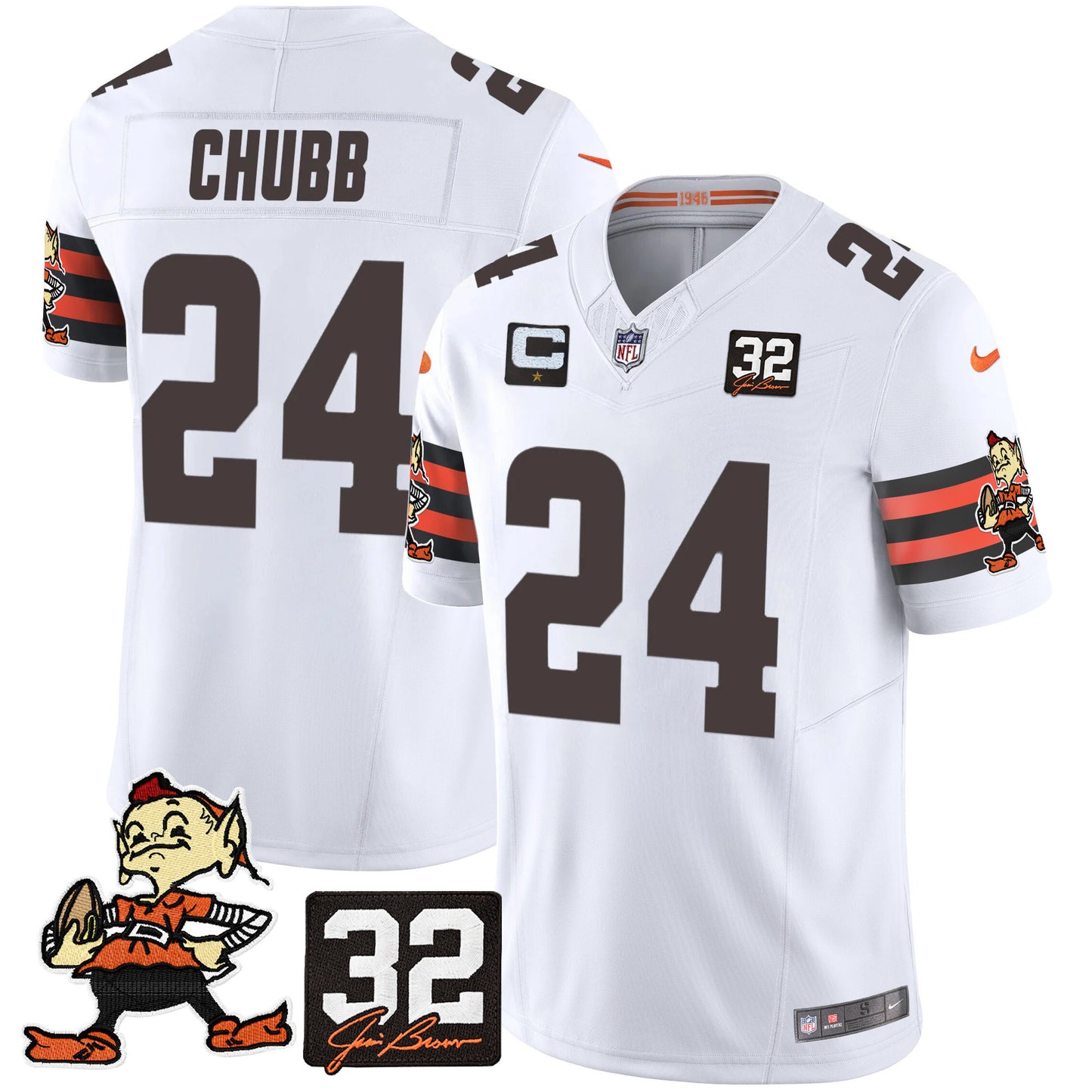 Men's Browns #32 Jim Brown Memorial Patch Vapor Limited Jersey V2 - All Stitched