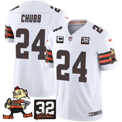 Men's Browns #32 Jim Brown Memorial Patch Vapor Limited Jersey V2 - All Stitched