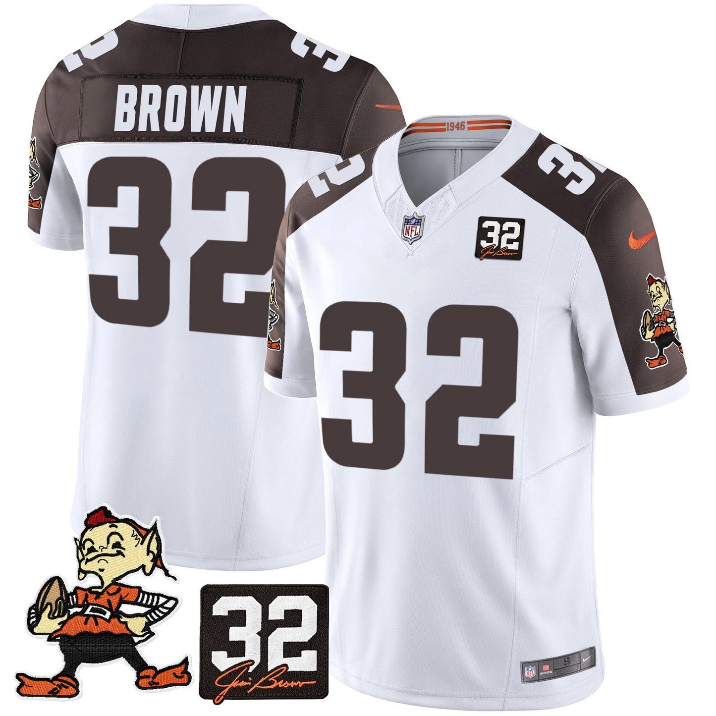 Men's Browns #32 Jim Brown Memorial Patch Vapor Limited Jersey V2 - All Stitched