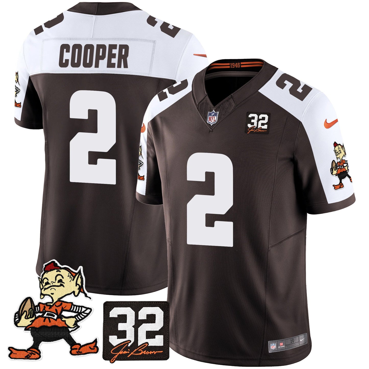 Men's Browns #32 Jim Brown Memorial Patch Vapor Limited Jersey V2 - All Stitched