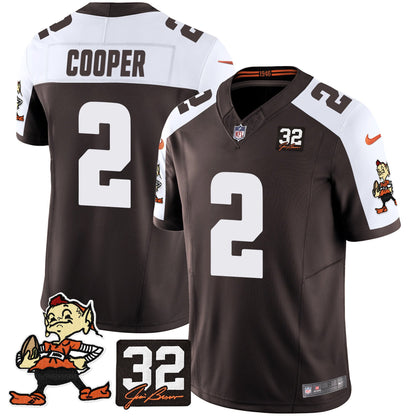 Men's Browns #32 Jim Brown Memorial Patch Vapor Limited Jersey V2 - All Stitched