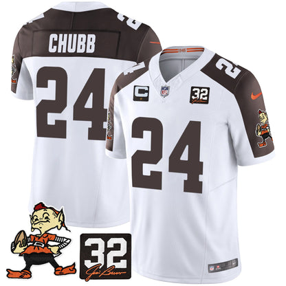 Men's Browns #32 Jim Brown Memorial Patch Vapor Limited Jersey V2 - All Stitched