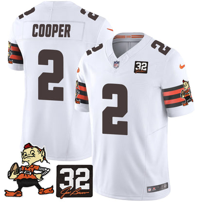 Men's Browns #32 Jim Brown Memorial Patch Vapor Limited Jersey V2 - All Stitched