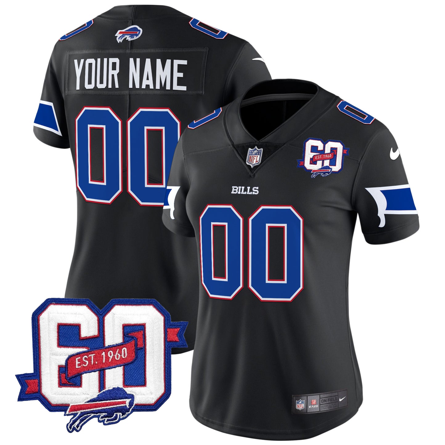 Bills 60th Anniversary Patch Vapor Limited Custom Jersey - All Stitched