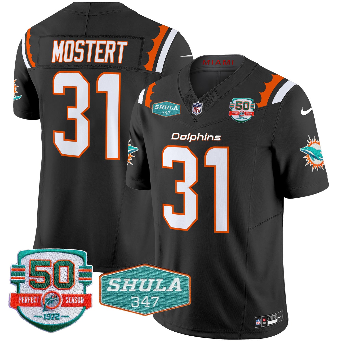 Men's Dolphins 50th & Don Shula 347 Memorial Patch Vapor Limited Jersey - All Stitched
