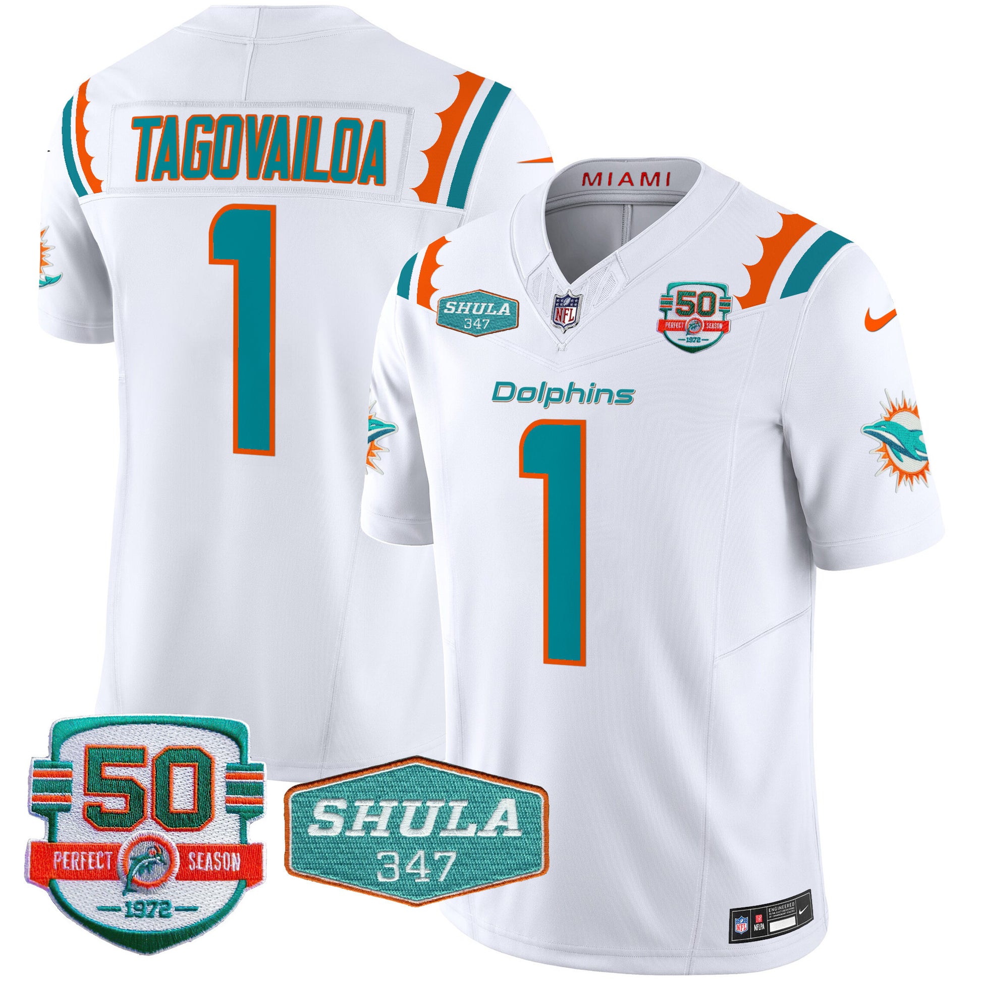 Men's Dolphins 50th & Don Shula 347 Memorial Patch Vapor Limited Jersey - All Stitched
